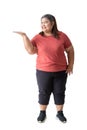 Fat woman asian showing hand blank area for sign or copyspase, Royalty Free Stock Photo