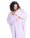 Fat woman in bathrobe