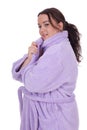 Fat woman in bathrobe Royalty Free Stock Photo