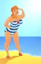 Fat woman on the beach Royalty Free Stock Photo