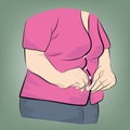 Fat woman buttoning clothes. weight loss concept. vector illustration.