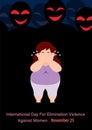 Fat woman in cartoon character victim of bullying from public censure by her weight with wording oft International day for the