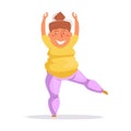 Fat woman dancing, fitness Vector. Cartoon. Isolated art Flat Royalty Free Stock Photo