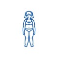 Fat woman,diet line icon concept. Fat woman,diet flat vector symbol, sign, outline illustration.