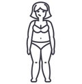 Fat woman,diet vector line icon, sign, illustration on background, editable strokes Royalty Free Stock Photo