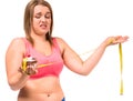 Fat woman dieting Royalty Free Stock Photo
