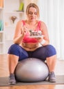 Fat woman dieting Royalty Free Stock Photo