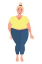 A fat woman in fashionable clothes. Size plus. Style in clothes for plump. Vector graphics