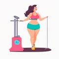 Fat woman fatness to loss weight, overweight cartoon style at gym