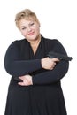 Fat woman with a gun. Royalty Free Stock Photo