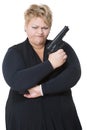 Fat woman with a gun. Royalty Free Stock Photo