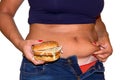 Fat woman with hamburger Royalty Free Stock Photo