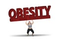 Fat woman lifting obesity word