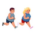 Fat woman man cardio running treadmill simulator fitness gym run exercise training lose weight concept flat design