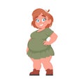 Fat woman posing and smiling. Cute overweight girl, body positivity theme. Cartoon style