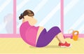 Fat woman exercise with doing crunch at gym. Royalty Free Stock Photo