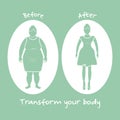 Fat woman and shapely woman. Transform your body. Royalty Free Stock Photo