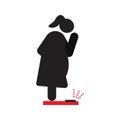 Fat woman standing on floor scales silhouette icon Royalty Free Stock Photo