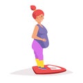 Fat woman standing on scales. Royalty Free Stock Photo