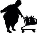 A fat woman in a supermarket carries a cart full of groceries. Silhouette Silhouette. ÃÂ¡artoon