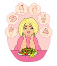 Fat woman temptations, hand drawing illustration Royalty Free Stock Photo