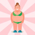 Fat woman vector flat illustration overweight body female person unhealthy big belly character.