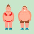 Fat woman vector flat illustration overweight body man person unhealthy big belly character. Royalty Free Stock Photo