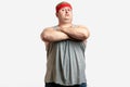 Fat young man making a gesture pointing to himself isolated on white background Royalty Free Stock Photo