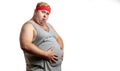 Fat young man making a gesture pointing to himself isolated on white background Royalty Free Stock Photo