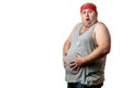 Fat young man making a gesture pointing to himself isolated on white background Royalty Free Stock Photo