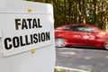 Fatal Collision Sign Next To Scene Of Accident On Busy Road Royalty Free Stock Photo