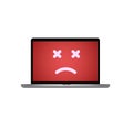 Fatal error in pc system. Dead face on laptop screen illustration. Isolated mobile computer with software failure