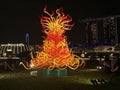 Night view of luminous sculpture in Merlion Park, Singapore