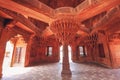 Fatehpur Sikri Agra red sandstone architecture details of pillar structure with lotus top at Agra, India