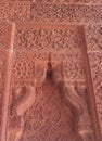 FATEPHUR SIKRI, INDIA- MARCH, 27, 2019: an ornate decorative floral design on a palace wall