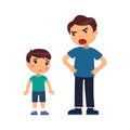 The father angrily scolds the little sad son. Abusive parenting concept. Royalty Free Stock Photo