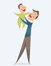 Father with baby. Funny cartoon characters.