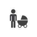 Father with baby pram icon vector, filled flat sign, solid pictogram isolated on white