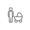 Father with baby pram line icon, outline vector sign, linear style pictogram isolated on white. Royalty Free Stock Photo