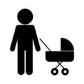 Father with baby stroller silhouette style icon vector design