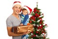 Father with baby and Xmas gift Royalty Free Stock Photo