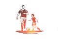 Father, ball, sport, son, family concept. Hand drawn isolated vector.