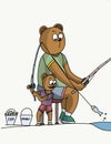 Father bear and son fishing