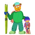 father bear and son bear climbed into the mountains for skiing Royalty Free Stock Photo