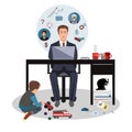 Father business man working in home office and his little son playing in the room. Covid or coronavirus quarantine Royalty Free Stock Photo