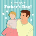 Father Carrying Daughter On His hands. Father`s Day hand drawn greeting card. Family, Parent, Offspring, Love, Relationship Royalty Free Stock Photo