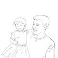 Father Carrying Daughter On His hands. Father`s Day hand drawn illustration isolated on white. Family, Parent, Offspring, Love, Royalty Free Stock Photo