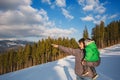 Father carrying his son to winter landscapes Royalty Free Stock Photo