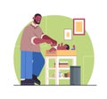 father changing diaper to his little son fatherhood parenting concept dad spending time with baby Royalty Free Stock Photo