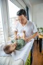 Father changing diapers to his newborn son Royalty Free Stock Photo